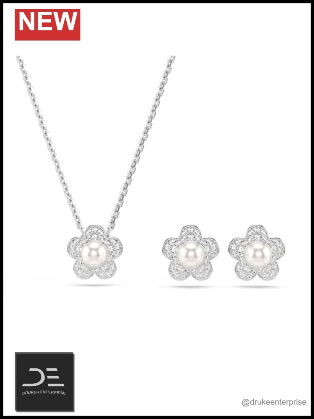 Swarovski Crystal Jewelry Set with Earrings and Necklace Rhodium Finish
